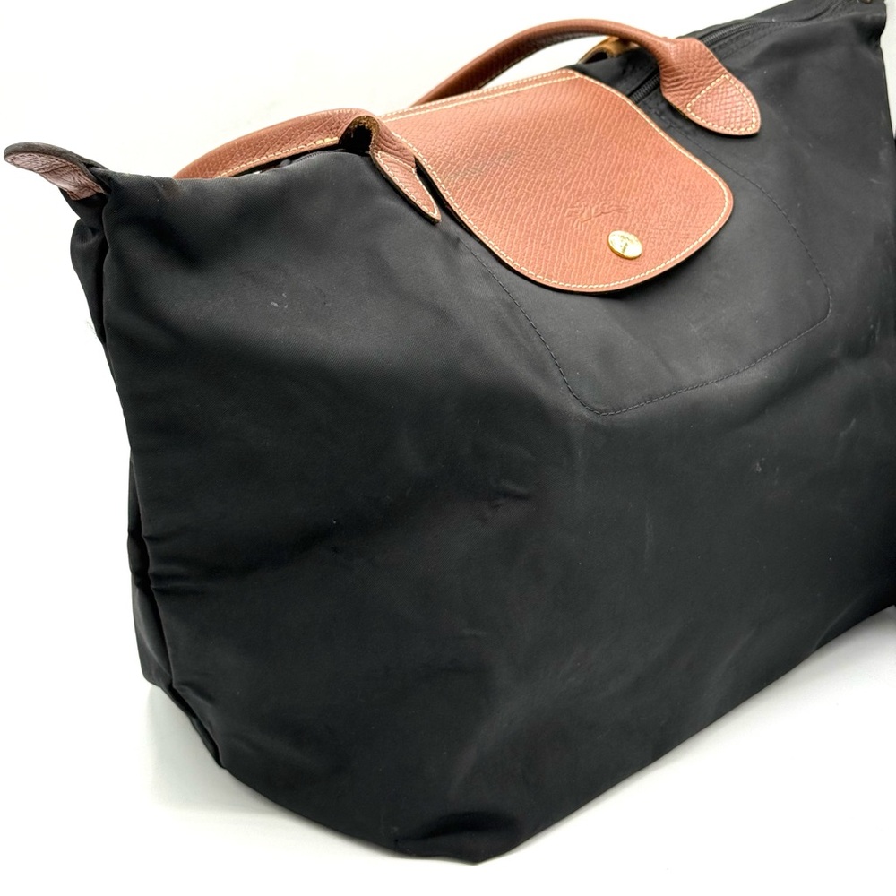 Longchamp Le Pliage Original Tote ✔️Authentic - Black Nylon w/ Brown Leather